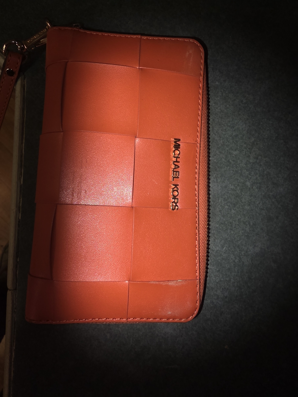 Michael Kors Orange Woven Leather Zip Wallet
